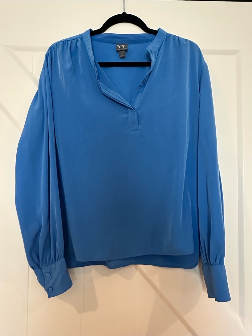 Worthington Blue Split-Neck Long Sleeve Blouse